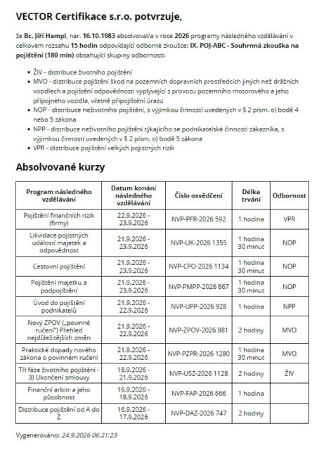 certifikát následného vzdělávání - oijištění 2026
